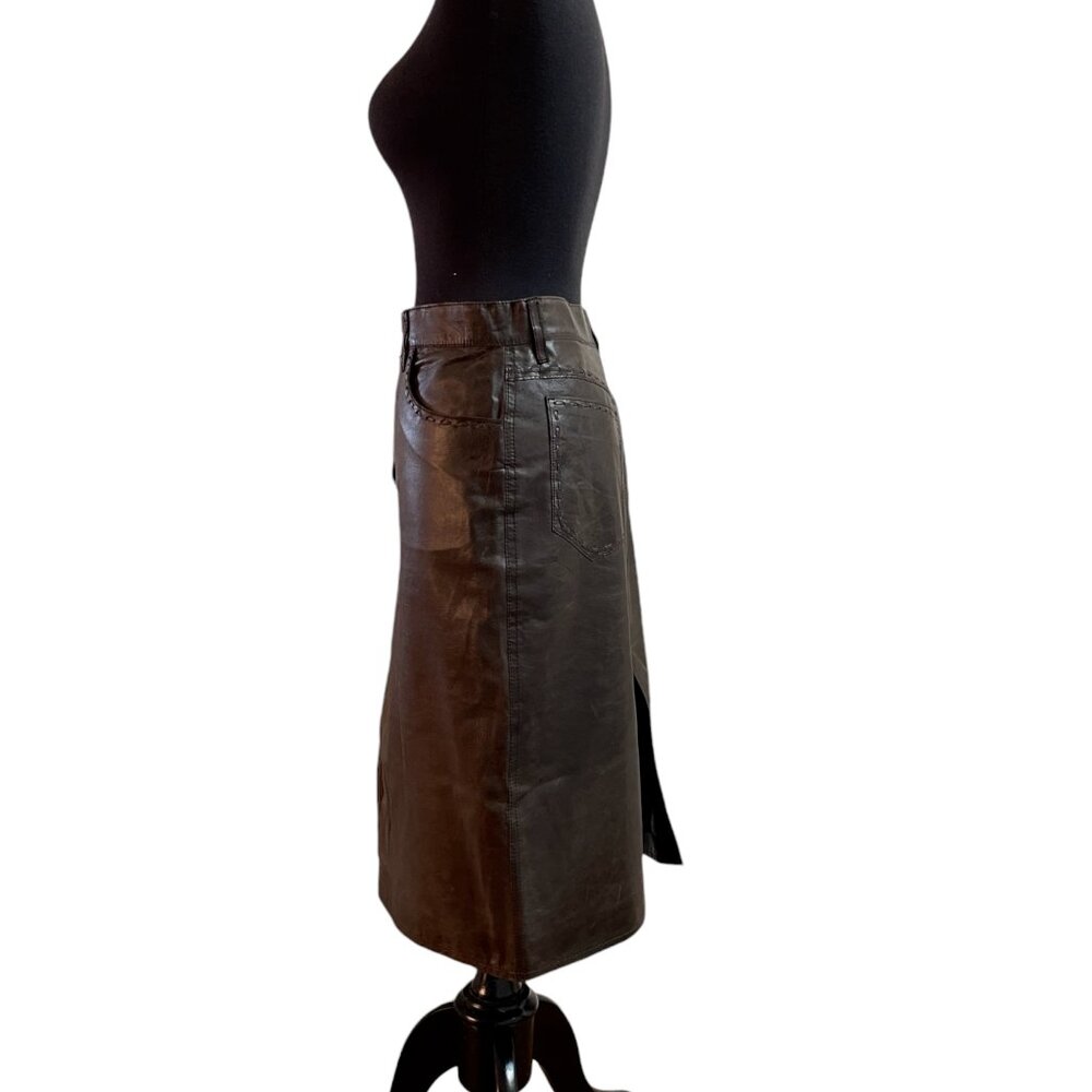 Size 10 Philosophy Di Alberta Ferretti Chocolate brown leather skirt - Picture 2 of 8